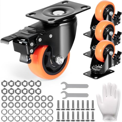 VEVOR Möbelrollen 4er-Set Lenkrollen PVC φ76,2mm Laufrollen 454kg Tragfähigkeit Transportrollen mit A/B-Bremsen Kastenrollen 360° Drehbar Schwerlastrollen für Häusern Büros Studios Fabriken