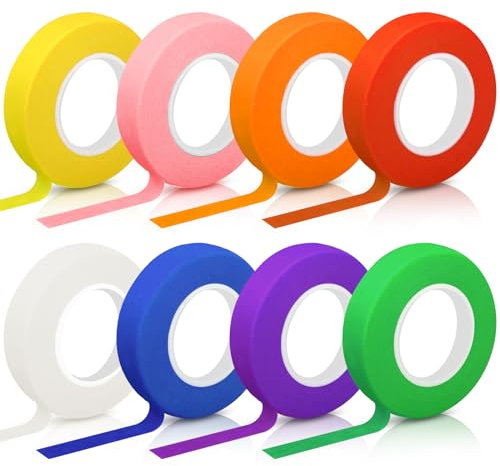 Hengxinchen 8 Farbe Kreppband Malerband, 15MM*20M Farbiges Klebeband, Bunt Deko Klebeband, DIY Masking Tape Verarbeitung, Buntes Klebeband Für Handwerk Kunstunterricht Maler Kinder Wandmalereien