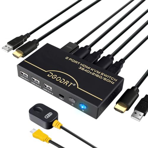 KVM Switch 4K 60Hz, USB HDMI Switcher 2 PC 1 Monitor, mit 2 HDMI Kabeln & 2 USB Kabeln