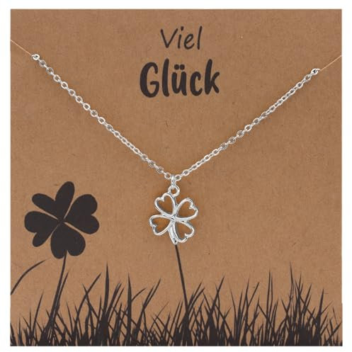 Bixorp Viel Kleeblatt Glück Geschenkhalskette - Silber - Edelstahl & platinierter Kette und Anhänger