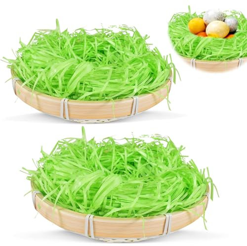FGen 2 Stück OsterköRbchen 22×5cm, 100g Lafite Geschreddertes Papier, Osterkorb Zum Befüllen, Ostern Geschenkkorb, Osterdekoration, für DIY Geschenkverpackungen und Korbfüllungen