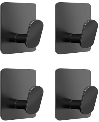 Adurei Handtuchhalter ohne Bohren 4 Stück Selbstklebend Handtuchhaken Edelstahl Handtuchhaken Klebehaken Kleiderhaken Wandhaken Türhaken für Küche und Badzimmer, Schwarz