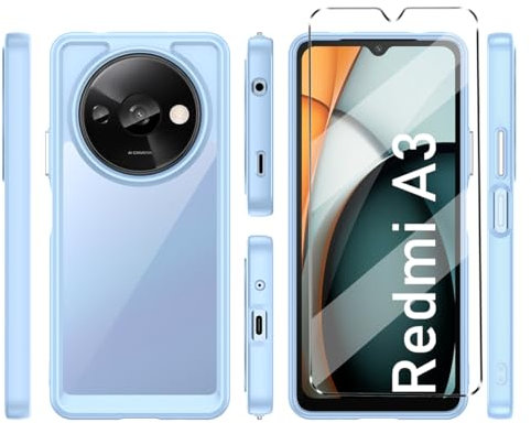 Cover with 1 Pack Tempered Glass for Xiaomi Redmi A3 Case Screen Protector Phone Case for Xiaomi Redmi A3,Soft TPU Slim Fit Shockproof Anti-Scratch Cover-Navy