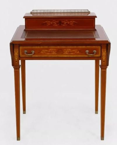 Casa Padrino Luxus Barock Schreibtisch Hellbraun/Echtleder Braun ausklappbar 104 x 49 x H. 80 cm - Massivholz Antik Stil Sekretär mit Schublade