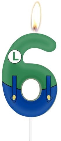 Toy Game Themed Party Candles, Story Party Decorations, Girls Boys 6th Birthday Candles, Blue Green Number 6 Candle for Cake, Cartoon Story Cake Toppers for Boys Girls 6th Birthday Party Decoration