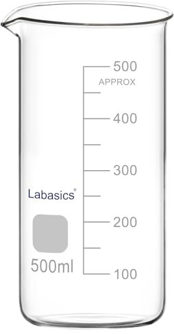 Labasics Glass Tall Beaker, Borosilicate Glass Graduated Tall Form Griffin Beaker with Pouring Spout, 1 Pack, 500 ml