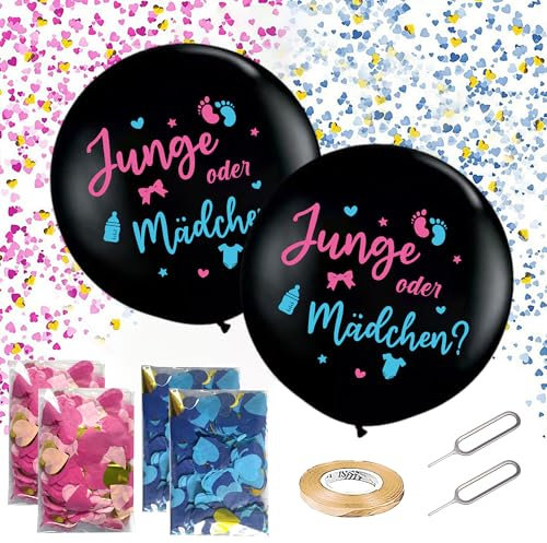 Runyuzi Gender Reveal Ballon Set - 2 Stück Gender Reveal Party Deko, 36 Zoll Großer Junge oder Mädchen Ballon, Rosa Blau Konfetti, geschlechtsverkündung baby für Baby Shower