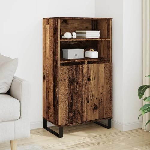 Homgoday Highboard Altholz-Optik 60x36x110 cm Holzwerkstoff Aufbewahrungsschrank Mehrzweckschrank Sideboard Hochschrank Standschrank Schrank mit viel Stauraum für Wohnzimmer Büro