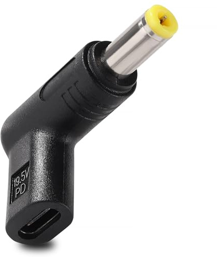 KUOQIY USB C auf DC 19.5V Adapter, USB 3.1 Typ C USB-C Buchse auf DC 5.5x2.5 mm Stecker Adapter PD Emulator Trigger 90 Grad Abgewinkelt, für Laptops