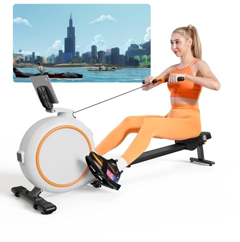 Lacuffy Indoor Rudergerät Magnetisch mit 32 Leisen Widerstandsstufen, Rudergerät 135 kg Kapazität App-Kompatibel, Cardio-Trainingsgerät für Zuhause mit LCD-Monitor