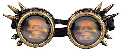 shoperama Steampunk Goggles mit Spikes Totenkopf Brille Burning Man Dornen Schweißerbrille Rave, Farbe:Bronze
