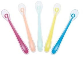 Babymoov Lot de 5 Cuillères en Silicone pour Bébé 1e Age, Multicolore