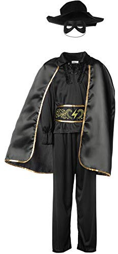 dressforfun 900518 - Jungenkostüm Zorro, In Schwarz gehaltenes Zorro-Outfit inkl. Cape, Maske und Hut (128 | Nr. 302589)