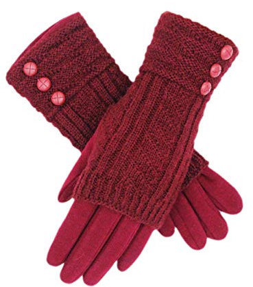 Fadsace Touchscreen-Strickhandschuhe, Texting-Handschuhe, dicke Baumwolle, ohne Finger, 2-in-1 Design (Weinrot)