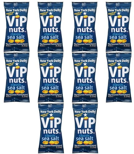 New York Delhi ViPnuts, Classic Sea Salt Peanuts, Vegan, Gluten Free and High Protein. 10 x 63g