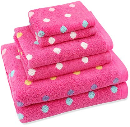 ORIGINAL KIDS 6 Piece Towel Set - Bath Time Sugar & Spice - 2 Towels, 2 Hand Towels, 2 Washcloths - 100% Cotton Jacquard Soft Absorbent Pool Beach Towel Gift - Pink Multicolor
