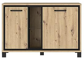 FORTE Trondheim Kommode mit 2 Türen, Holzwerkstoff, Artisan Eiche kombiniert mit Schwarz Eiche, 46,6 x 81,3 x 120,4 cm