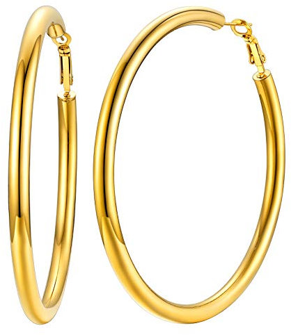 U7 80mm große Kreis Ohrringe für Damen Mädchen 18k vergoldet 5mm dicke Creolen Hoop Ohrringe Hoop Earrings trendige Kreolen Ohr Schmuck Accessoire
