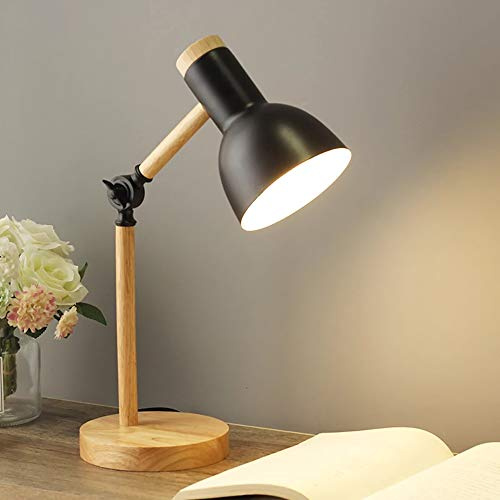 Mengjay Lámpara de escritorio giratoria de madera-E27-lámpara de mesa retro con brazo articulado ajustable-lámpara de noche vintage-lámpara de estudio-lámpara de trabajo-lámpara de oficina