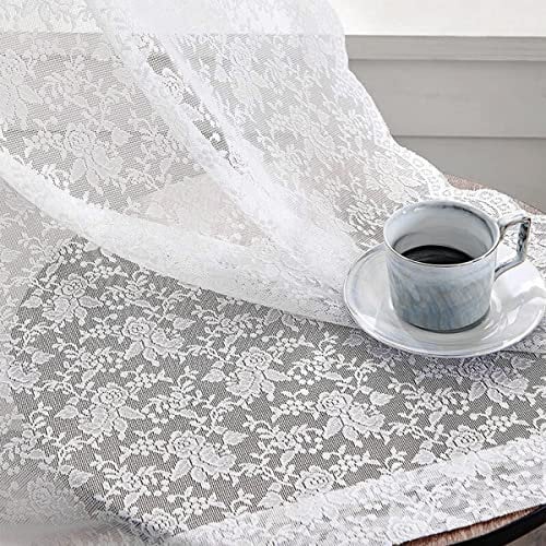 Kotile Tende in voile bianche per camera da letto – Tende in pizzo floreale per finestre, tende a rete bianche vintage a 72 gocce per soggiorno, tende trasparenti per la privacy, 2 pezzi, bianco