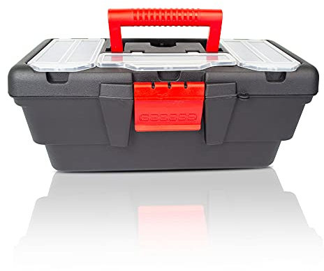 Caja de herramientas, caja de herramientas vacía de Plástico, resistente. Con 5 organizadores(32cm x 20cm x 15cm). Para piezas pequeñas, una bandeja superior y un gran habitáculo inferior.