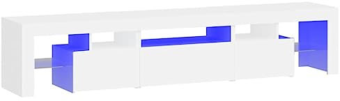 vidaXL Mueble de TV con Luces LED Aparador Armario Auxiliar Soporte Consola Televisión Sala Almacenamiento Mueble Salón Casa Hogar Blanco