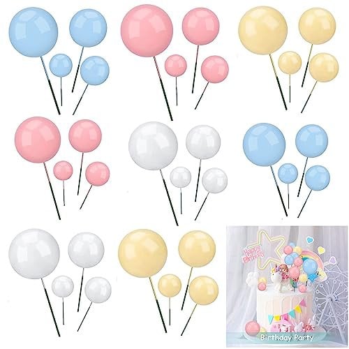 YiYFiT Colorful Balls Cake Topper,32Pcs Round Foam Balloon Cake Picks Decorations 4 Colors 4 Sizes Mini Cupcake Toppers DIY Kids Cake Insert Topper Decoration for Wedding Anniversary Birthday Party