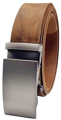 Chrissys-in Ledergürtel 3,5 cm breit braun Automatikgürtel ohne Plastikratsche Made in Germany 100% Leder Vollleder Rindsleder Büffelleder Damen Herren Anzug Jeans Arbeitshose
