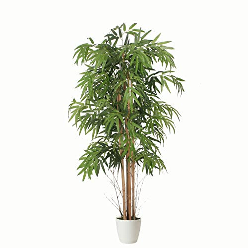 Tradala 5' 5ft Tall Large Artificial Bamboo Indoor House Plant with Real Wooden Trunk|Green Faux Realistic Artificial Tree in Plant Pot|For Living Room Bedroom Home Office