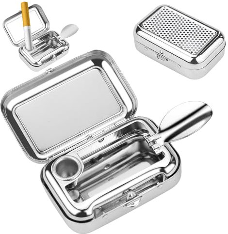 Gcffom 2 Stück Taschenaschenbecher für Unterwegs Geruchsdicht, Zigaretten Taschenascher, Mini Aschenbecher, Reiseaschenbecher, Quadratischer Metall Aschenbecher für Camping Outdoor