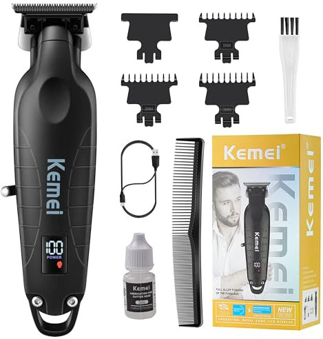 KEMEI 2293 Professioneller Haar-/Bartschneider für Männer, Zero Gapped-Haarschneider für Friseure mit T-Klinge, kabellos, wiederaufladbar, Geschenk für Männer