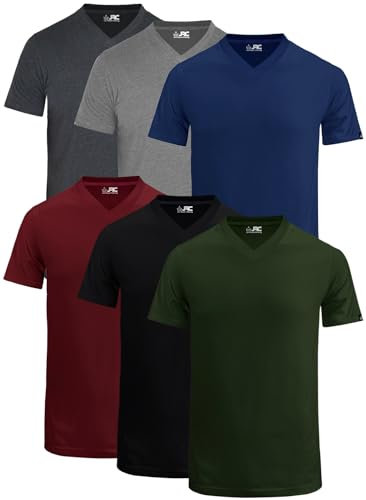 JRC Just Royal Clothing Mens V-Neck Short Sleeve T-Shirts, Casual Vee Neck Tops, Pack of 6 (Hot-3, XL)