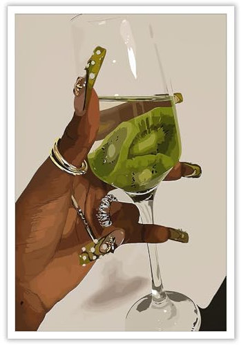 DFKJIB Retro Cocktail Canvas Wall Art Black Girl Posters Colorful Wine Glass Art Prints Painting Cocktail Drink Abstract Wall Decor For Black Women Bar Living Room Bedroom 12x16in Unframed