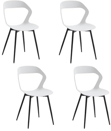 JZGORC 4er Set Nordisches Esszimmerstuhl, Küchenstuhl, Mit Metallbeinen, Großes Hohlrücken-Design, Geeignet für Wohnzimmer, Esszimmer, Freizeitzimmer – Weiß + Schwarz