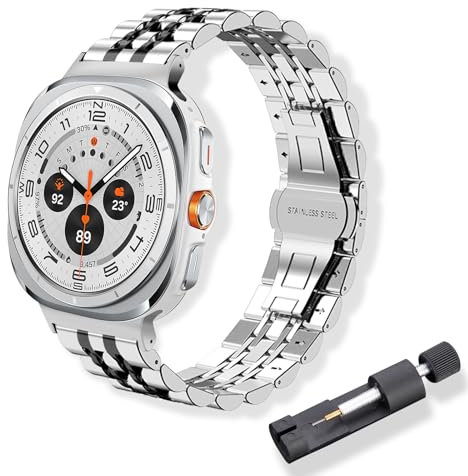 RoYiio Metal Strap for Samsung Galaxy Watch Ultra 47mm 2025/2024 Band Fine polish Stainless Steel Replacement Bands for Samsung Galaxy Watch Ultra 2/1 47mm Strap - Silver Black