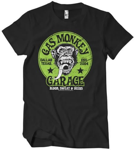 Gas Monkey Garage Licenza Ufficiale Green Logo T-Shirt da Uomo (Nero), X-Large