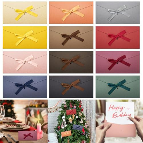 12 Stück Farbige Umschläge mit Band, Bunte Briefumschläge Kraftpapier Umschlag mit Schleife, 12 Farben Umschläge Hochzeit Einladungen Briefumschläge für Weihnachten, Geburtstag, Hochzeit, 22*10.8 CM