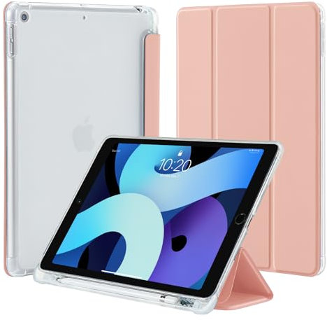 4UBonLife Funda para iPad 9.ª/8.ª/ 7.ª Generación (2021/2020/2019) 10,2 Pulgadas con Portalápiz, Protectora Cover de TPU Carcasa Delgada Ligera Translúcido Esmerilado Trasera Cubierta, Oro Rosa