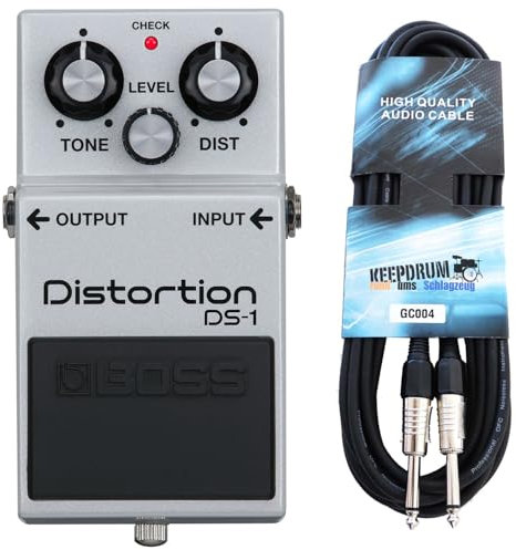 Boss Effektgerät DS-1 -WH Distortion Pedal Limited Edition mit keepdrum Gitarrenkabel