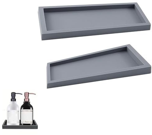 Bathroom Vanity Tray, Decorative Silicone Cosmetic Tray, Non Slip Rectangular Tray for Perfume Tissues Candles Towel Plant Jewelry, 20x10cm gray(2 pack)
