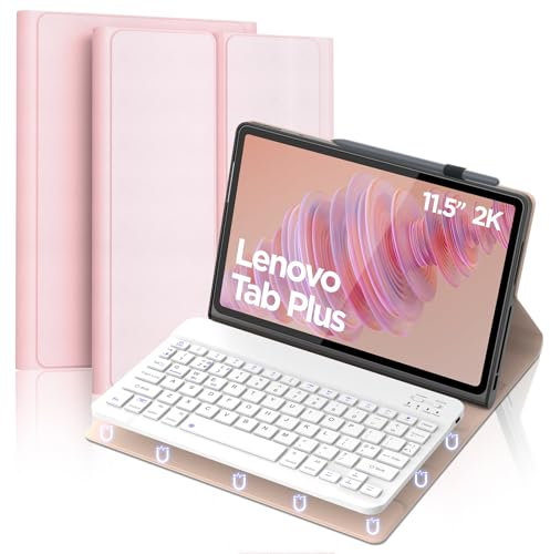 FOGARI Lenovo Tab Plus 11.5 inch Tablet Keyboard Case, Keyboard for Lenovo Tab Plus 2024 Case, Detachable Bluetooth UK Layout, Pink