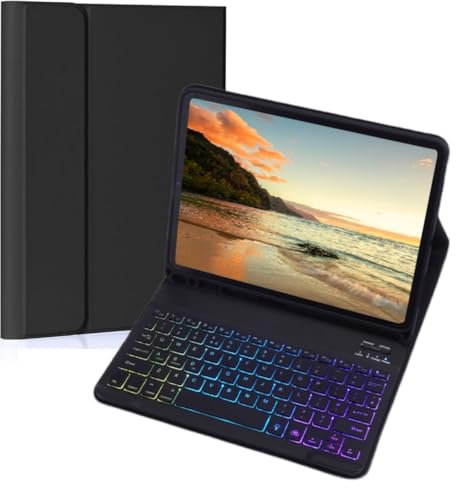 NUWONAYA Keyboard Case for iPad Mini 7 (A17 Pro 2024)/iPad Mini 6 8.3 Inch, Slim Candy 7 Color Rainbow Backlight Detachable Magnetic Keyboard Cover with Pencil Holder,Black