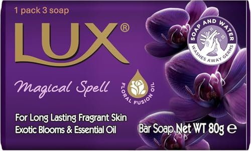 LUX - Soft Beauty Soap Bar - Indulgent Skincare for Face, Hands & Body - Enriched for Smooth, Radiant Skin - Gentle Daily Bath & Shower Soap w/Fresh Fragrance - Men & Women - 80g x 3 (Purple Magical)