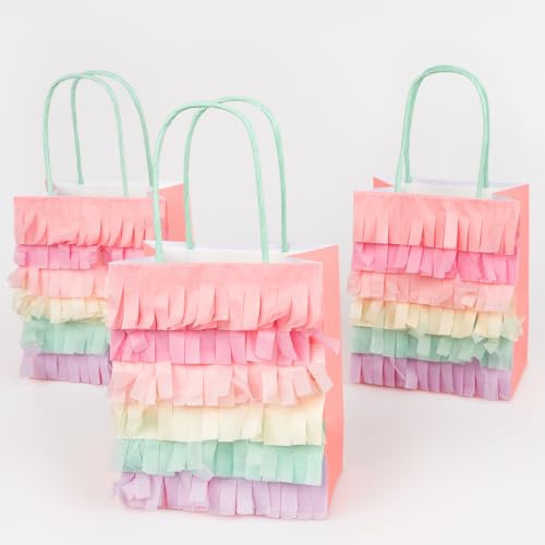 Meri Meri Meadow Unicorns Fringe Paper Party Bags (Pack of 8), Unicorn Party Favor Bags for Birthday, Baby Shower, Princess, Pastel Fringe