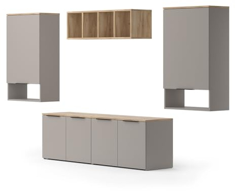 Vicco Wohnwand Wido, Greige | 5 Teile, kombinierbar mit weiteren Elementen der Wido Serie