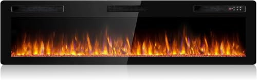 Waleaf Elektrischer Kamin, 182,9 cm Ultraflacher Elektrokamin mit Heizung 1500W - Elektrischer Kamin für Wohnzimmer mit Fernbedienung, Timer & mehrfarbigen Flammen, Elektrokamin Einbau-/Wandmontage