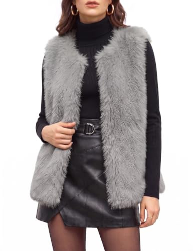 HEEKPEK Gilet en Fausse Fourrure pour Femme Court Veste sans Manches | Hiver Poilu Chaud Gilet en Fausse Fourrure, Élégante Automne Manteaux sans Manches, Veste Ouverte avec Poches