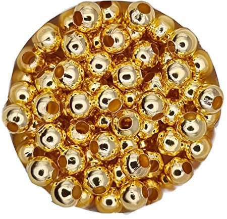 Metall Perlen Großlochperlen 3 mm, ca. 100 Stück, Goldfarben, Rund mit Loch zum Basteln, Spaßer Perlen, DIY Glitzer-Perlen, Schmuckperlen Kugel Kugeln Zwischenperlen Beads Schmuck