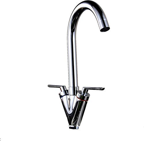 New Twin Lever Swivel Spout Modern Chrome Kitchen Mono Sink Basin Mixer Tap