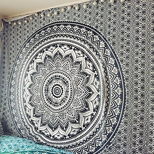 Popular Handicrafts Wandteppiche Hippie Mandala Wandbehang Ombre Boho Schwarz Grau